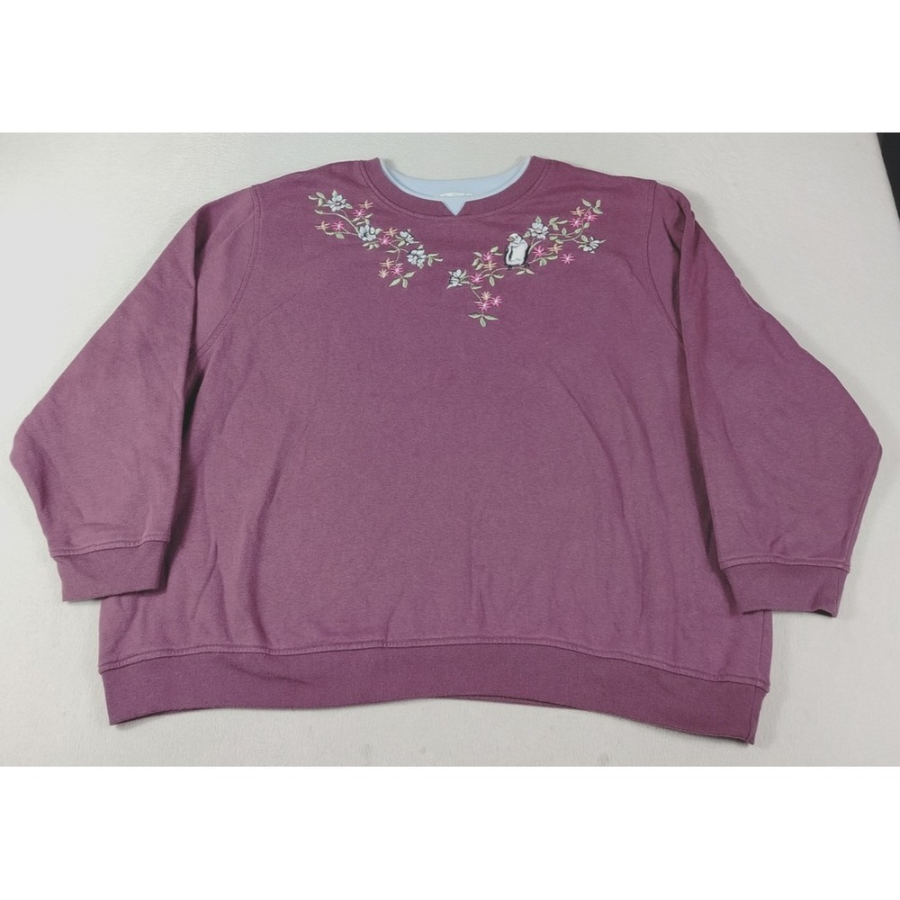 Vintage EXTRA Shenanigans Sweatshirt Womens 3X Purple Floral Penguin Grandmacore